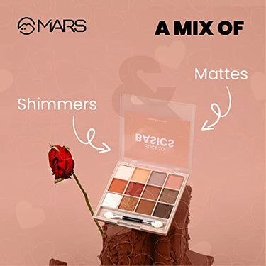 MARS 12 Shades Back to Basics Eyeshadow Palette with Free Applicator | Matte | Shimmer (14.4 gm) (Shade-02) Matte Box Set of 3 Lipsticks for Women (3x3.2 gm) (04-Brown)